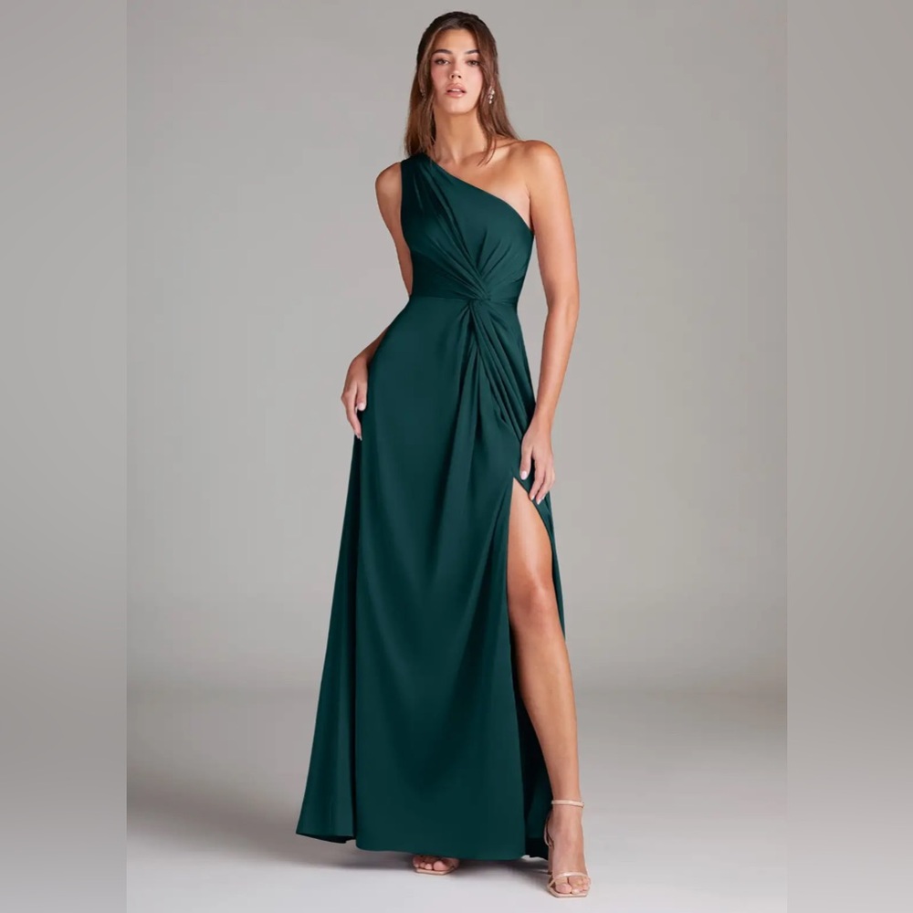 Azazie Brooke Pine Stretch Satin Dress - Fall Bridesmaid Wedding Guest Dress